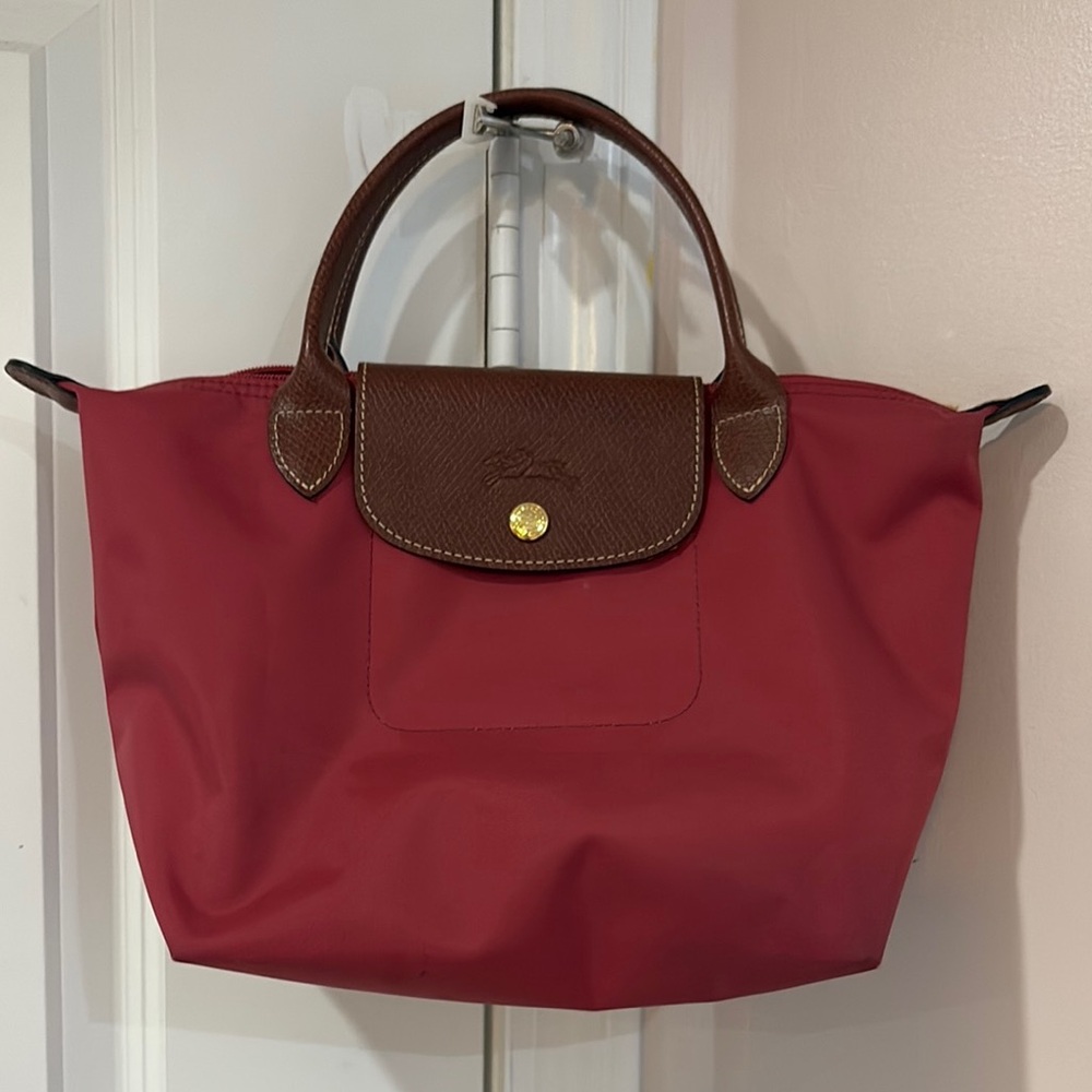 Longchamp Red Tote with Brown Handles - Le Pliage